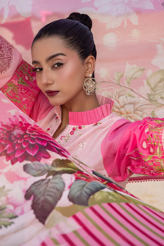 GUL AHMED-3 Piece Unstithed Embroidered Lawn Suit with Printed Chiffon Dupatta BM-52029