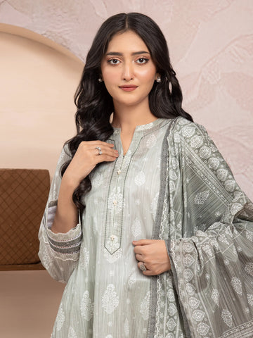 EDENROBE-35218-Unstitched Dark Sage Printed Lawn 3 Piece