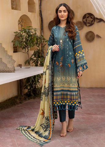 HUSN-E-JAHAN DIGITAL PRIN LAWN EMBROIDERED D-419