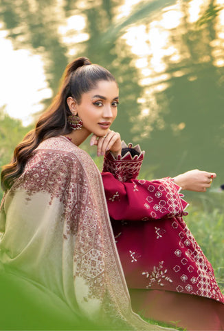 ONORA BY HUMDUM EMBROIRERED KHADER WITH JACQUARD SHAWL D-10
