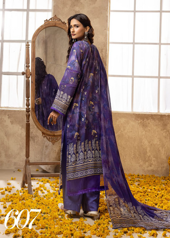 HOORAIN LAWN DIGITAL PRINT EMBROIDERED D-607