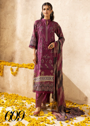 HOORAIN LAWN DIGITAL PRINT EMBROIDERED D-609