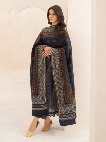 EDENROBE-M3-084-Unstitched Dark Navy Printed Khaddar 3 Piece