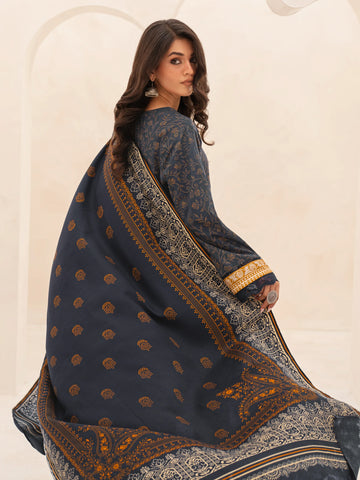 EDENROBE-M3-084-Unstitched Dark Navy Printed Khaddar 3 Piece
