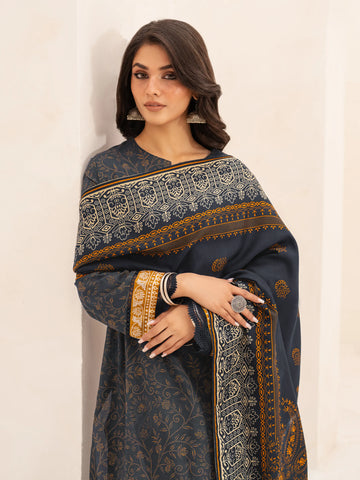 EDENROBE-M3-084-Unstitched Dark Navy Printed Khaddar 3 Piece