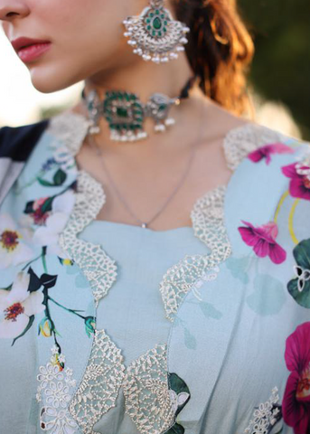 ELAF PRINT CHIKANKARI ECK-01B- AQUABELLA