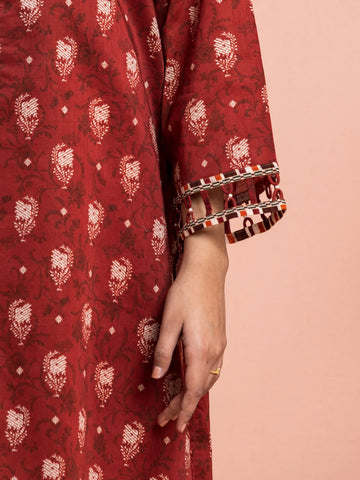 EDENROBE-M3-074-Unstitched Dark Maroon Printed Khaddar 3 Piece