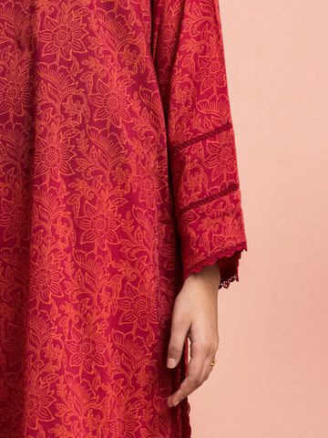 EDENROBE-M3-085-Unstitched Maroon Printed Khaddar 3 Piece