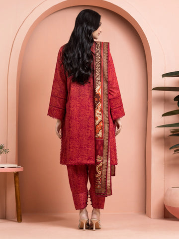 EDENROBE-M3-085-Unstitched Maroon Printed Khaddar 3 Piece