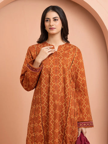 EDENROBE-M3-109-Unstitched Orange Printed Khaddar 3 Piece