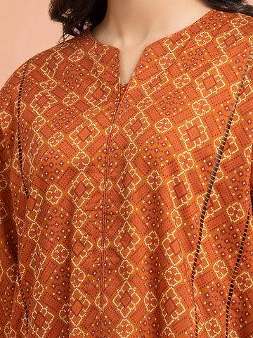 EDENROBE-M3-109-Unstitched Orange Printed Khaddar 3 Piece