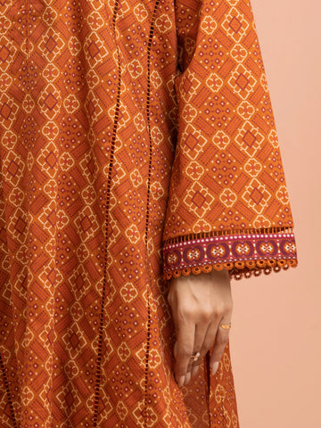 EDENROBE-M3-109-Unstitched Orange Printed Khaddar 3 Piece