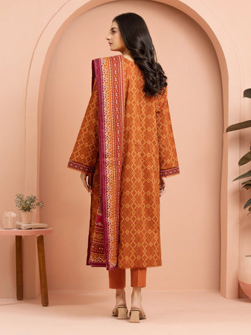 EDENROBE-M3-109-Unstitched Orange Printed Khaddar 3 Piece