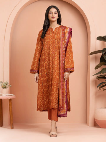 EDENROBE-M3-109-Unstitched Orange Printed Khaddar 3 Piece