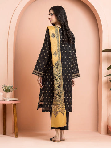 EDENROBE-M3-110-Unstitched Balck Printed Khaddar 3 Piec