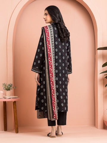 EDENROBE-M3-120-Unstitched Black Printed Khaddar 3 Piece