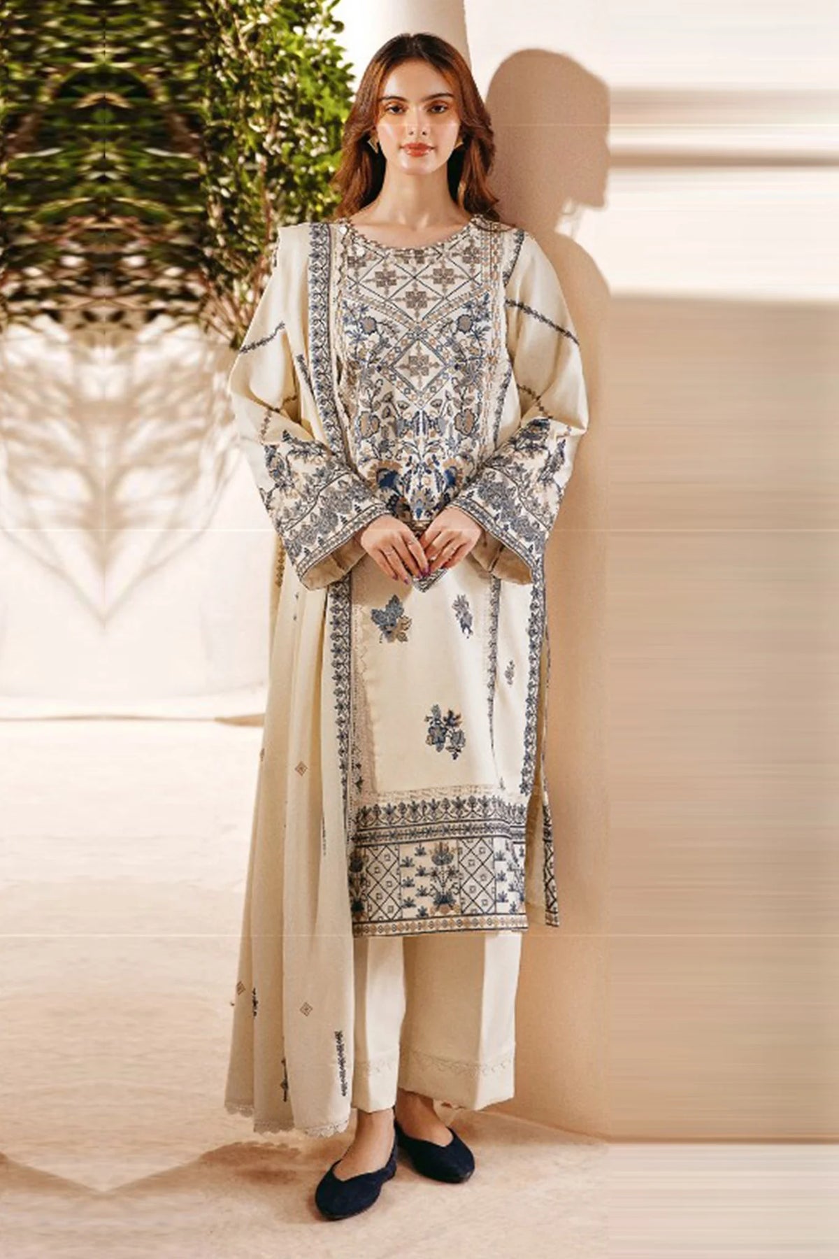 FLORENT SHADES OF WHITE EMBROIDERED SHAWL FL-2B