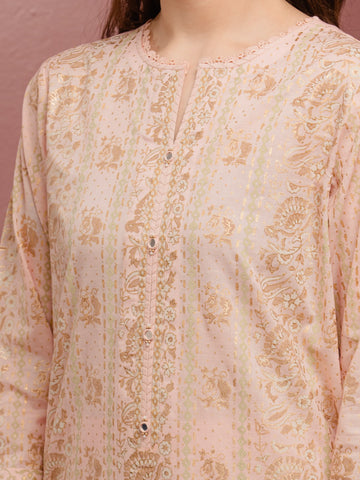EDENROBE -M1-024-Unstitched Light Peach Block Print Cambric 3 Piece