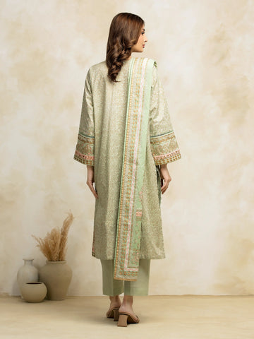 EDENROBE -M1-027-Unstitched Light Green Block Print Cambric 3 Piece