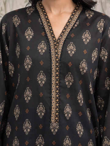 EDENROBE-M3-078-Unstitched Black Printed Khaddar 3 Piece -