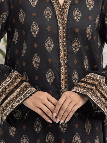 EDENROBE-M3-078-Unstitched Black Printed Khaddar 3 Piece -