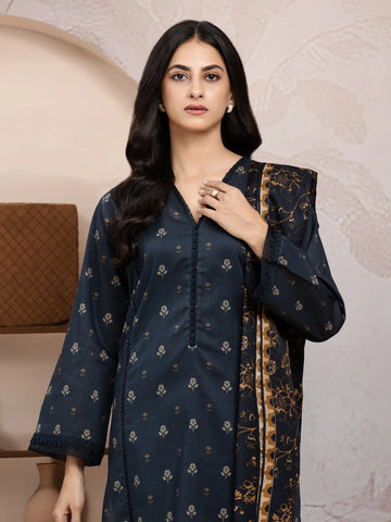 EDENROBE-M3-082-Unstitched Black Printed Khaddar 3 Piece