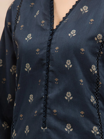 EDENROBE-M3-082-Unstitched Black Printed Khaddar 3 Piece