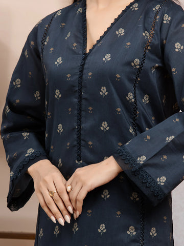 EDENROBE-M3-082-Unstitched Black Printed Khaddar 3 Piece