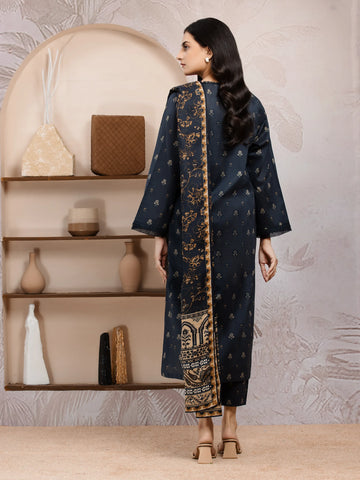 EDENROBE-M3-082-Unstitched Black Printed Khaddar 3 Piece