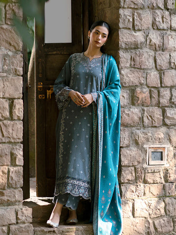 EDENROBE-30209-Unstitched Charcoal Grey Embroidered Marina Twill 3 Piece