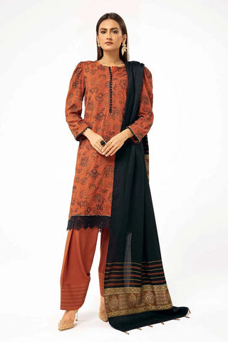 GUL AHMED -3 Piece Unstitched Embroidered Karandi Suit with Pashmina Suit AP-42001