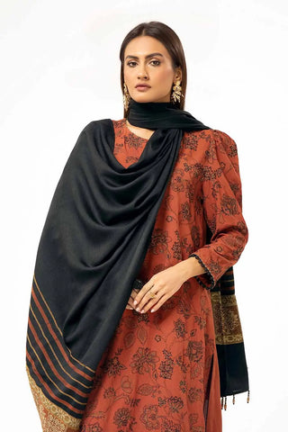 GUL AHMED -3 Piece Unstitched Embroidered Karandi Suit with Pashmina Suit AP-42001