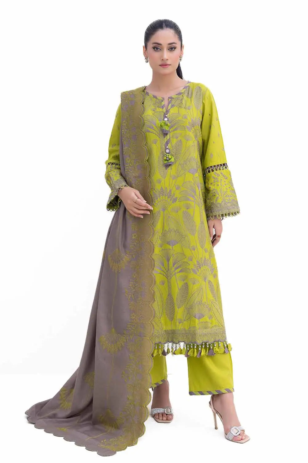 GUL AHMED -3PC Unstitched Embroidered Acrylic Suit with Embroidered Acrylic Dupatta AP-42004