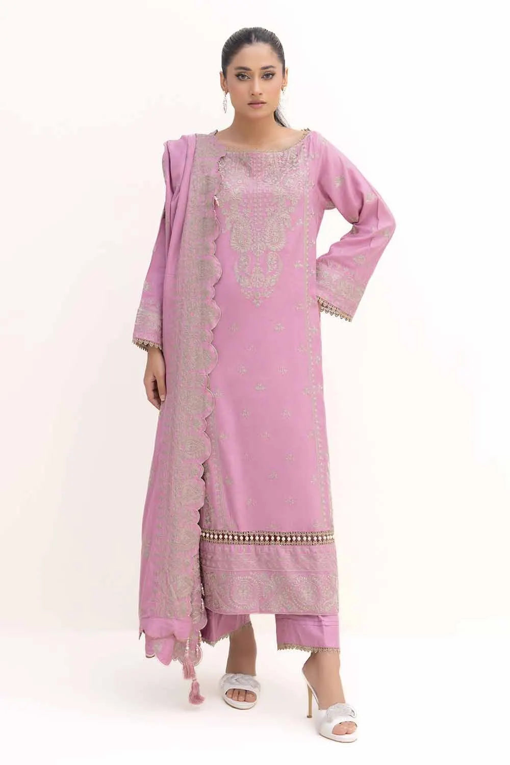 GUL AHMED -3 Piece Unstitched Embroidered Acrylic Suit with Embroidered Acrylic Dupatta AP-42008