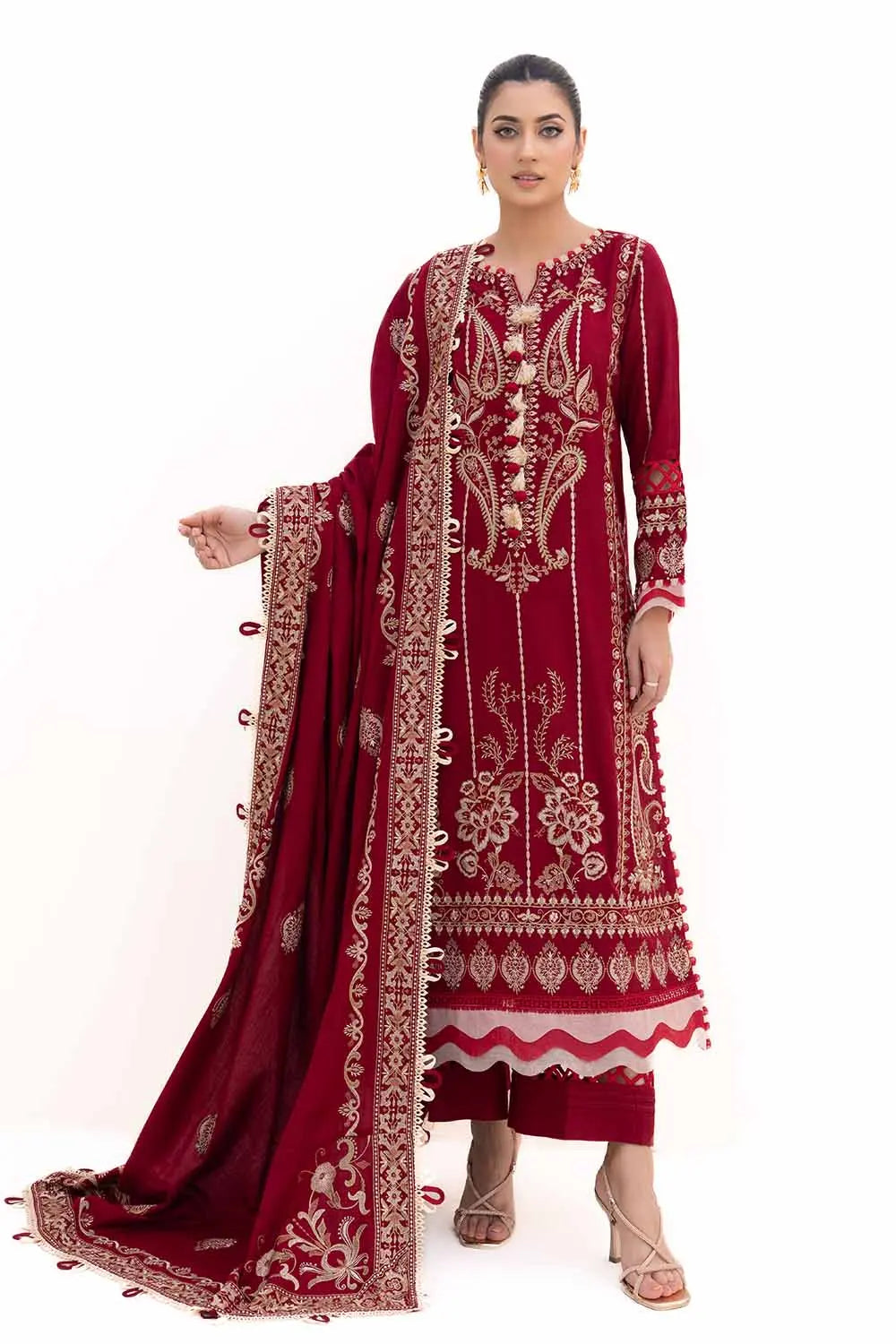GUL AHMED -3PC Unstitched Embroidered Acrylic Suit with Embroidered Acrylic Dupatta AP-42009