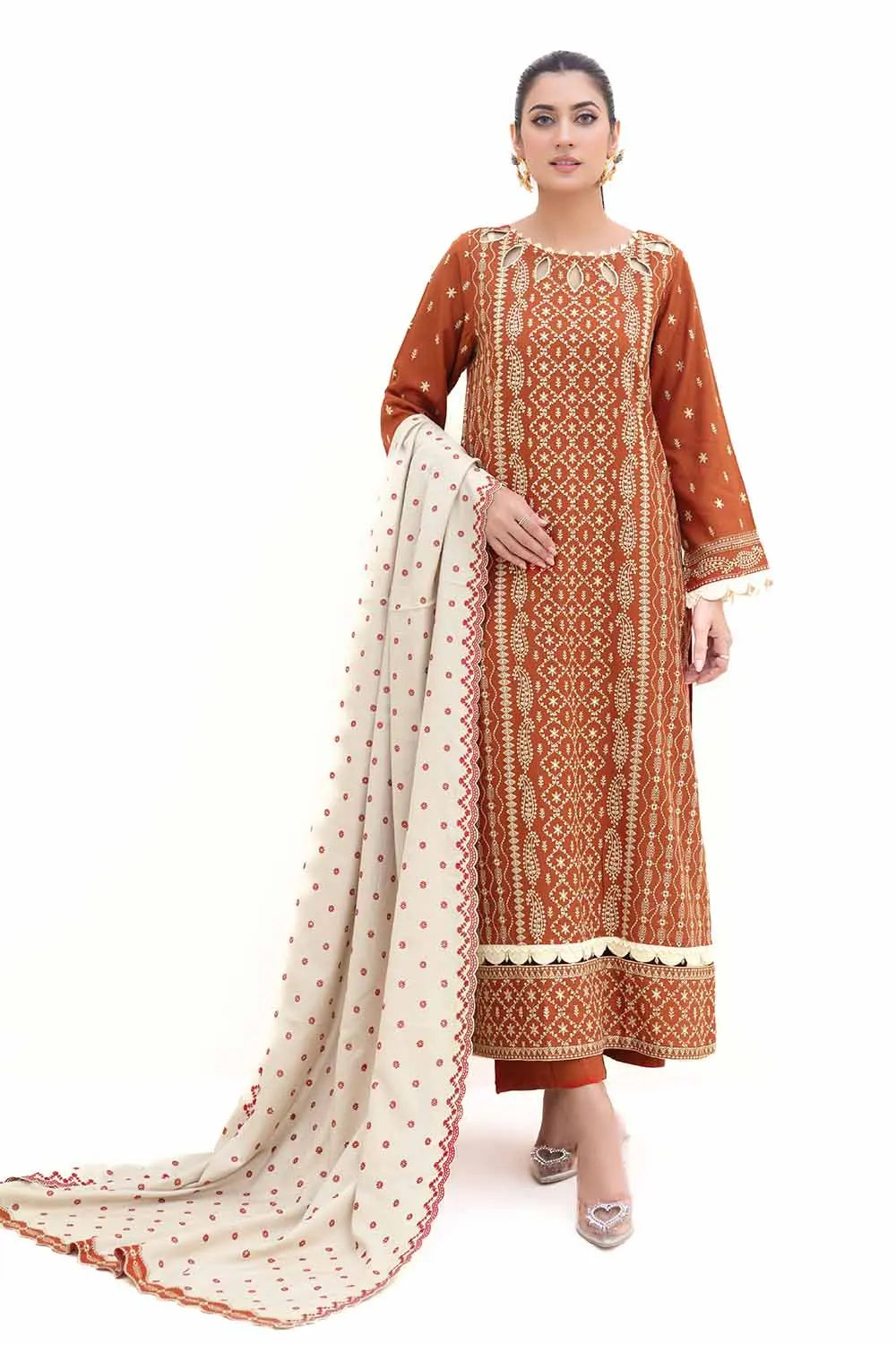 GUL AHMED -3PC Unstitched Embroidered Acrylic Suit with Embroidered Acrylic Dupatta AP-42011