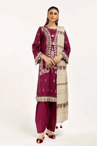 GUL AHEMD -3 Piece Unstitched Embroidered Jacquard Suit with Embroidered Pashmina Dupatta AP-42019