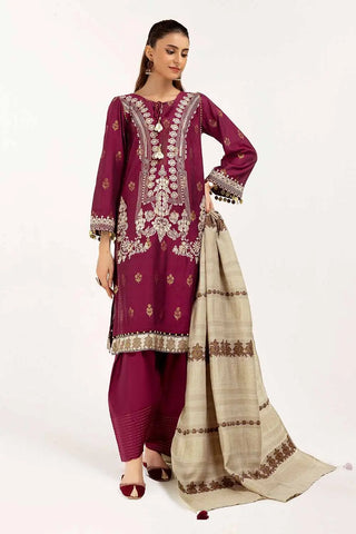 GUL AHEMD -3 Piece Unstitched Embroidered Jacquard Suit with Embroidered Pashmina Dupatta AP-42019