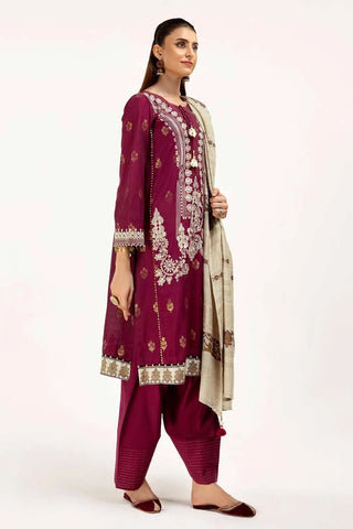 GUL AHEMD -3 Piece Unstitched Embroidered Jacquard Suit with Embroidered Pashmina Dupatta AP-42019