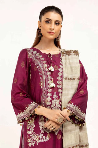 GUL AHEMD -3 Piece Unstitched Embroidered Jacquard Suit with Embroidered Pashmina Dupatta AP-42019