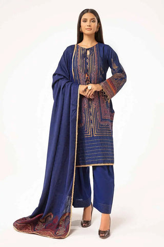 GUL AHMED -3 Piece Unstitched Gold Printed Khaddar Suit with Pashmina Shawl AP-42020