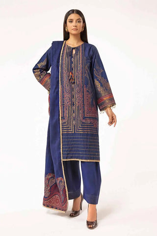 GUL AHMED -3 Piece Unstitched Gold Printed Khaddar Suit with Pashmina Shawl AP-42020