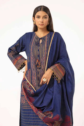 GUL AHMED -3 Piece Unstitched Gold Printed Khaddar Suit with Pashmina Shawl AP-42020