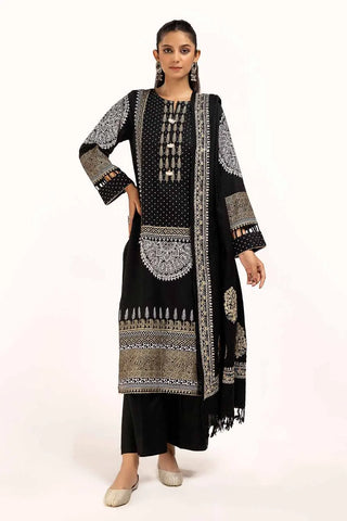 GUL AHMED -3 Piece Unstitched Gold and Lacquer Printed Arcylic Suit with Embroidered Lacquer Pashmina Dupatta AP-42021