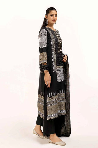 GUL AHMED -3 Piece Unstitched Gold and Lacquer Printed Arcylic Suit with Embroidered Lacquer Pashmina Dupatta AP-42021