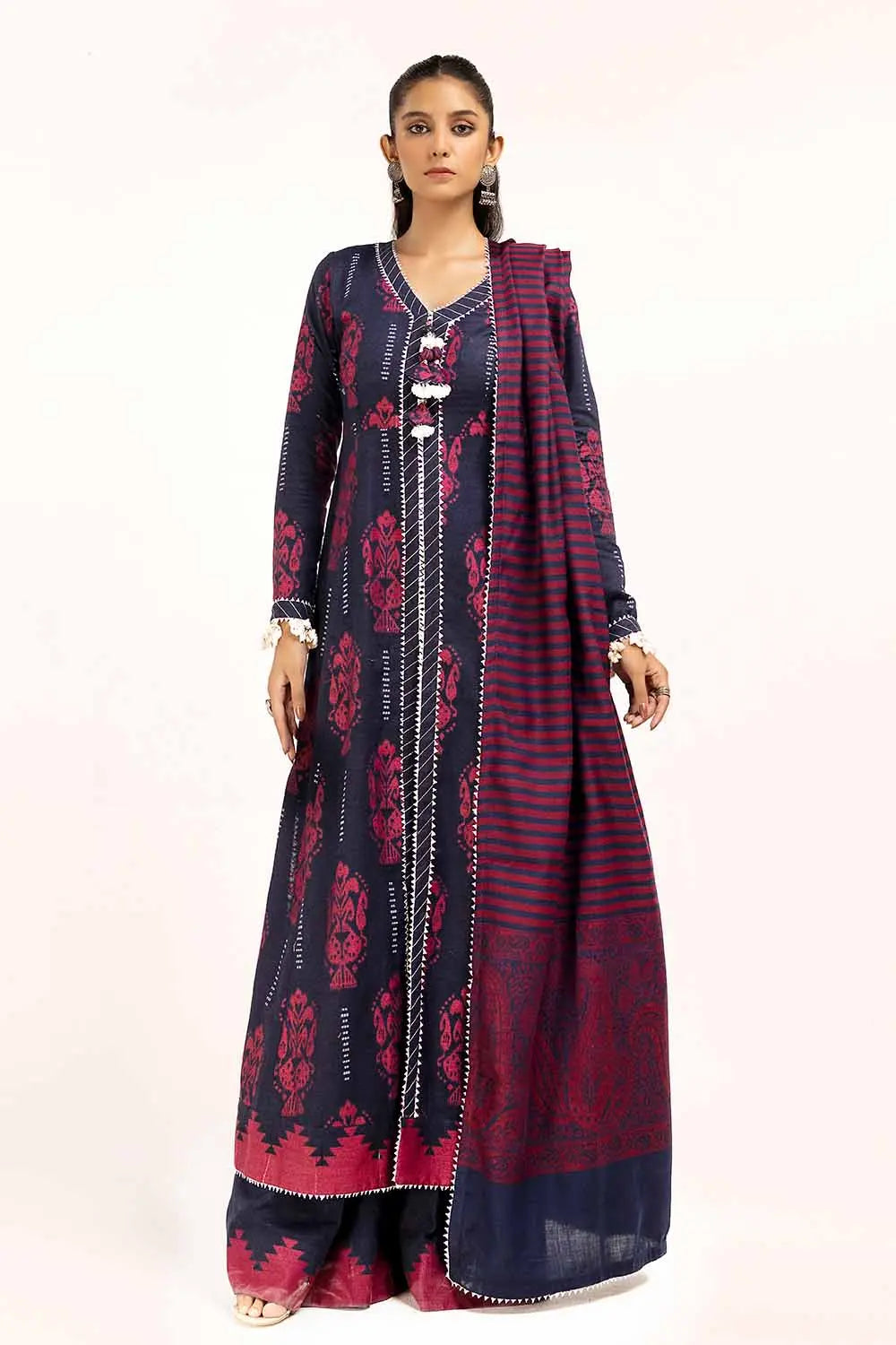 GUL AHEMD -3 Piece Unstitched Jacquard Suit with Pashmina Dupatta AP-42023