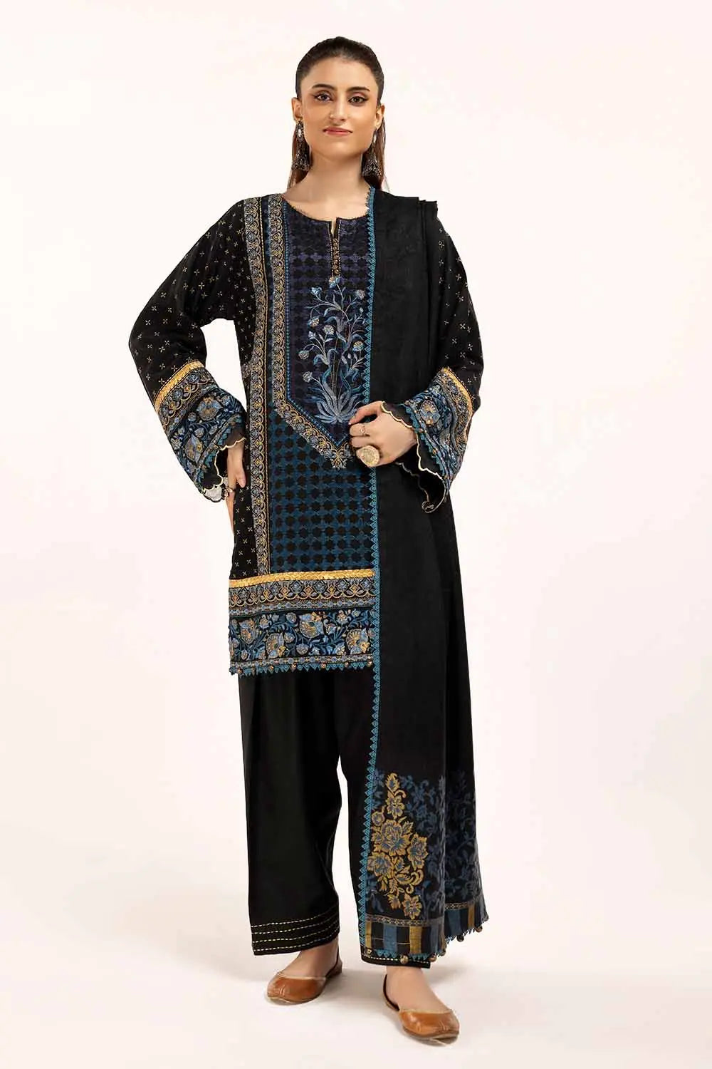GUL AHMED -3 Piece Unstitched Embroidered Acrylic Suit with Pashmina Dupatta AP-42024