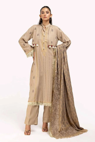 GUL AHMED -3 Piece Unstitched Gold and Lacquer Printed Suit with Gold and Lacquer Printed Acrylic Dupatta AP-42041