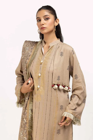 GUL AHMED -3 Piece Unstitched Gold and Lacquer Printed Suit with Gold and Lacquer Printed Acrylic Dupatta AP-42041