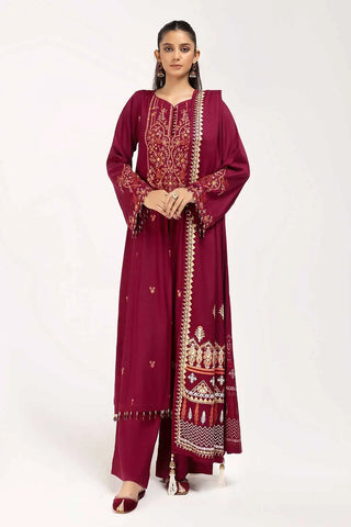 GUL AHMED -3 Piece Unstitched Embroidered Acrylic Suit with Gold and Lacquer Printed Acrylic Dupatta AP-42043